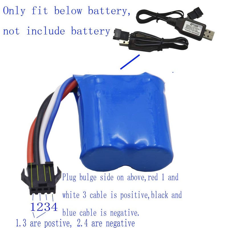 Blomiky 2 Pack 7.4V / 2 x 3.7V 400mA Lithium Battery Charger Cable with SM-4P 4 pin Plug for Old Version UDI001 UDI008 UDI009 and HJ808 HJ812 RC Boat Battery / UDI001 USB 2 - Image 3